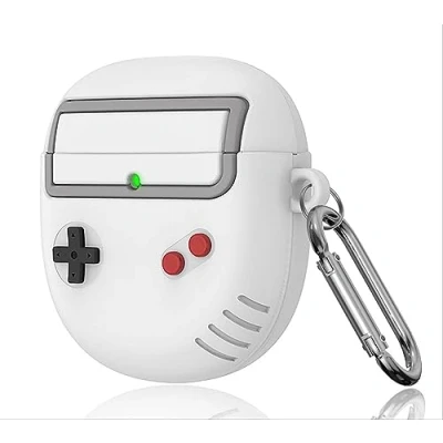 Abbildung von GIOPUEY Hülle Kompatibel mit Bose QuietComfort Earbuds II/Ultra (2023), Niedlich Spaß Cartoon Silikon TPU Schutzhülle Schlüsselbundhaken Case Cover Game Console White