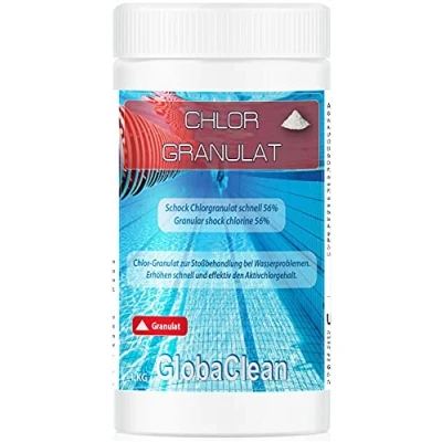 Abbildung von GlobaClean Chlorgranulat für Pool 1kg organisch Schockchlor Granulat schnell löslich Pools Schwimmbad Chlor zur schnellen Wasserdesinfektion