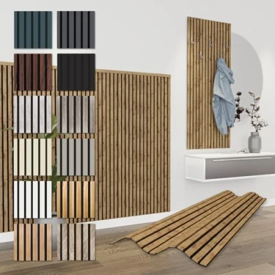 Abbildung von Hexim Wanddekoobjekt APH08 (Akustikpaneele 138,5x60cm flexible Lamellenwand Holz MDF Wandpaneele Lamellenverkleidung Wandverkleidung Innendekoration schalldämmend (4 Paneele / 3,32 m² Pecan APH08)