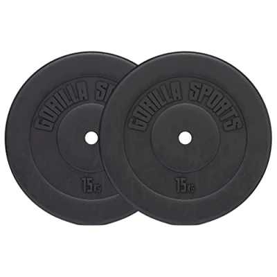 Abbildung von GORILLA SPORTS® Hantelscheiben Einzeln/Set, 1,25kg, 2,5kg, 5kg, 7,5kg, 10kg, 15kg, 27,5kg, 30kg Gewichte, 30mm Bohrung, aus Kunststoff Gewichtsscheiben, Set, Hanteln