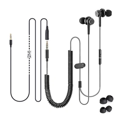 Abbildung von Avantree In Ear TV Kopfhörer Langes Kabel, Ohrhörer mit Mikrofon und 5.5m Verlängerungs Schnur für PC, Metall Stereo Headset Ohrstöpsel Wendelkabel HF027