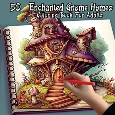 Abbildung von 50 Enchanted Gnome Homes Coloring Book for Adults: A of Whimsical Black Line and Grayscale Images, Fantasy Fairy Houses, Pumpkin, worn ... pot, Best Relaxation Relief Stress