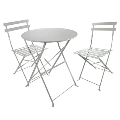 Abbildung von Bubble Store Bistro Set klappbar, Balkonset 2 Stühle 1 runder Tisch, Balkonmöbel Metall, wetterfest, Bistrogarnitur für Balkon, Garten Terrasse (Grau), Sitzhöhe 52 cm, 40086