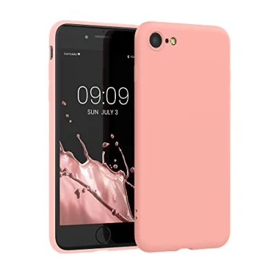 Abbildung von kwmobile Hülle kompatibel mit Apple iPhone SE (2022) / (2020) 8 7 gummierte TPU Silikon Handyhülle Schutzhülle für kabelloses Laden Case in Rosegold matt