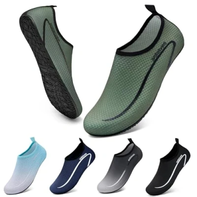 Abbildung von WateLves Wasserschuhe Badeschuhe Damen Herren Aquaschuhe Strandschuhe Schnell Trocknend Slip on Breathable Surfschuhe Unisex Schwimmschuhe für Beach Pool Surfen Yoga Linie Armee Grün 44/45