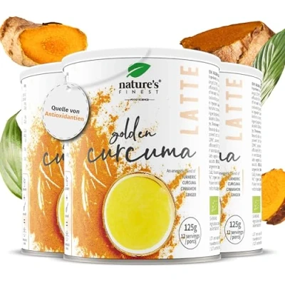 Abbildung von Nature&#039;s Finest by Nutrisslim Golden Curcuma Latte, Bio Kurkumapulver, reguliert die Verdauung, steigert Energie und bringt Ihre Haut zum Strahlen, 125 g