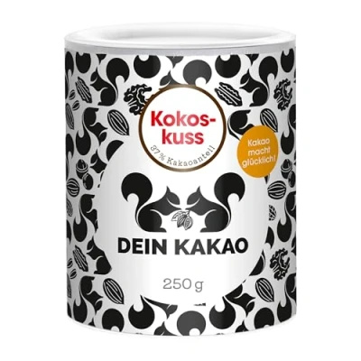 Abbildung von DEIN KAKAO Kokoskuss Schokoladenpulver aus biologischem Anbau mit 37% Kakaogehalt und natürlicher Süße Vegane glutenfreie Bio Trinkschokolade Kokosmilchpulver 250g Kakaopulver