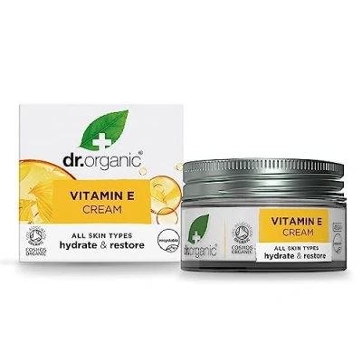 Abbildung von Dr Organic Vitamin E Creme, Feuchtigkeitsspendend, Alle Hauttypen, Natürlich, Vegan, Tierversuchsfrei, Paraben &amp; SLS frei, Plastikfrei, Recycelt Recyclebar, Zertifiziert Bio, 50ml
