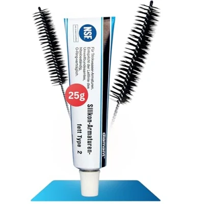 Abbildung von fancility® 25g Silikonfett für Kaffeevollautomaten von diamant + 2 XL Reinigungsbürsten Schmierfett lebensmittelecht, Armaturenfett Dichtungen, O Ringe, Hahnfett silicone grease (M)