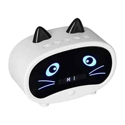 Abbildung von Topiky Digitaler Wecker Lautsprecher, Cartoon Katzen mit Temperaturanzeige, Dual Wecker, Bluetooth UKW Radio, Freisprechfunktion für Schlafzimmer Büro(Weiß)