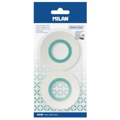 Abbildung von MILAN Packung mit 2 matten unsichtbaren Klebebändern, 19 mm x 33 m
