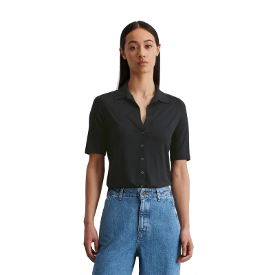 Abbildung von Marc O&#039;Polo Blouse Short Sleeve Classic FIT Hemdbluse, Damen, Größe: Large, Deep night blue