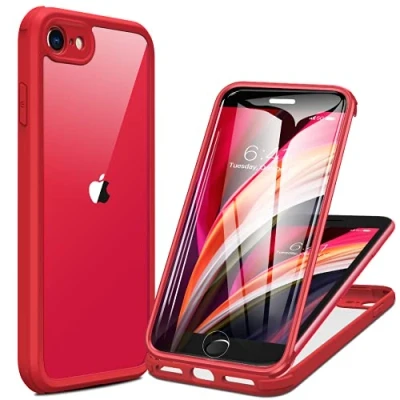 Abbildung von Miracase 360 Grad Hülle kompatibel mit iPhone SE 2022/ 2020/ 8, Ganzkörper Schutzhülle eingebauter Glas Displayschutzfolie, Stoßfeste Fullbody Handyhülle, Rot