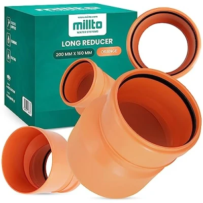 Abbildung von Millto™ Reduzierstück 200x160 mm Orange Rohrreduzierung Reduziermuffe Reduzierung Abwasserrohrreduzierstück Wasserleitungsadapter Abwassersysteme PP Rohrverbinder Rohrverschraubung Reduktion
