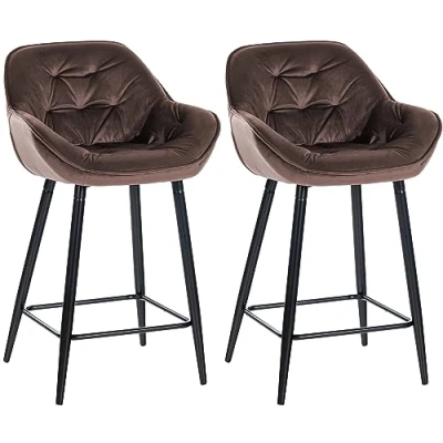 Abbildung von CLP 2er Set Barhocker Gibson Samt I Sitzhöhe 76 cm Tresenstühle Mit Fußstütze, Farbe:braun