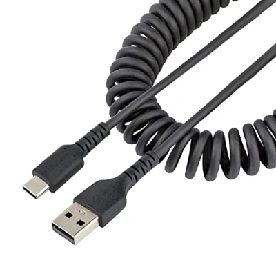 Abbildung von StarTech.com 1M USB A auf C Kabel, hochbelastbares Spiralkabel für Laden &amp; Synchronisieren, 2.0 zu Typ Ladekabel, robuste Aramidfaser, handy schnellladekabel (R2ACC CABLE)