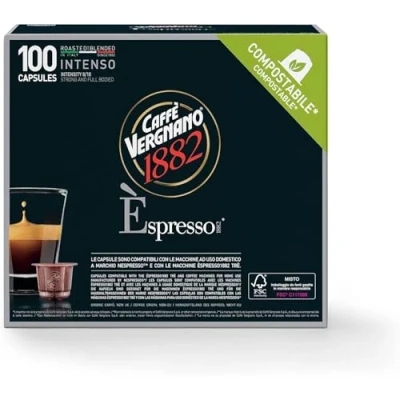 Abbildung von Caffè Vergnano 1882 Èspresso kompatible kompostierbare Kaffeekapseln, Intenso (Intensiv) Packung enthält 100 Kapseln