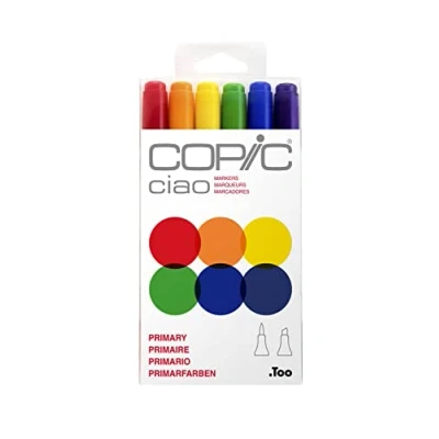 Abbildung von COPIC Ciao Marker Set &quot;Primary&quot; mit 6 Farben, Allround Layoutmarker, im praktischen Acryl Display zur Aufbewahrung und einfachen Entnahme