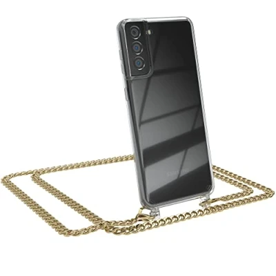 Abbildung von EAZY CASE Handykette kompatibel mit Samsung Galaxy S21 Plus 5G Handyhülle Metal Umhängeband und Ersatz Kordel schwarz, Handykordel Schutzhülle, Stylische Kette, Gold