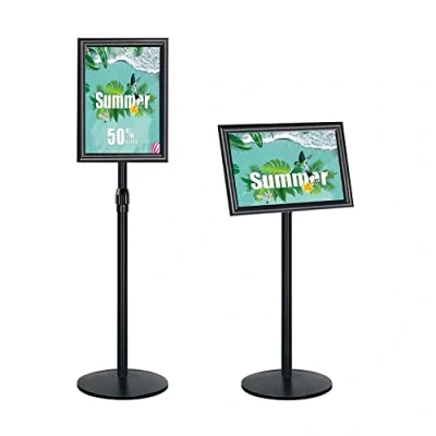 Abbildung von NewZeal Heavy Duty plakatständer Infoständer A4 posterständer schild ständer Verstellbarer stehender Schildhalter mit Gusseisen Basis, Alu für Präsentation/Werbung (Schwarz)