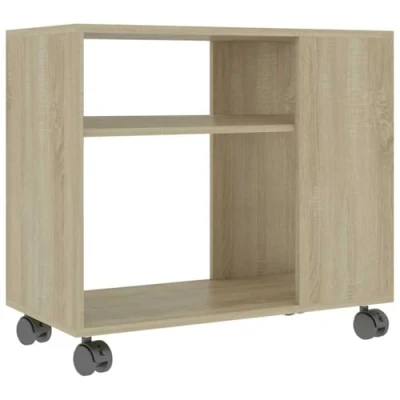 Abbildung von vidaXL Beistelltisch mit 2 Ebenen 4 Rollen Couchtisch Wohnzimmertisch Sofatisch Kaffeetisch Tisch Teetisch Sonoma Eiche 70x35x55cm Holzwerkstoff