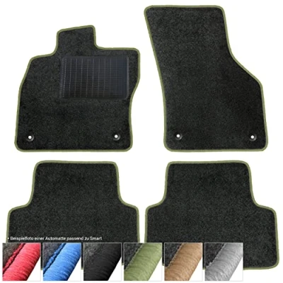 Abbildung von moto MOLTICO Fußmatten Auto Velours Autoteppiche Schwarz Automatten Set 4 teilig passend für Renault Twingo III Smart Forfour ab 2014 (Grüne Ziernähte)
