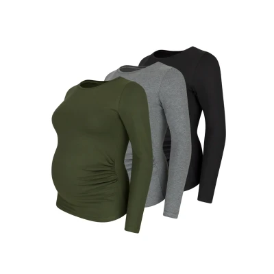 Abbildung von M.M.C. 3 PACK Langarmshirt, Damen, Größe: Medium, Schwarz dunkelgrau khaki