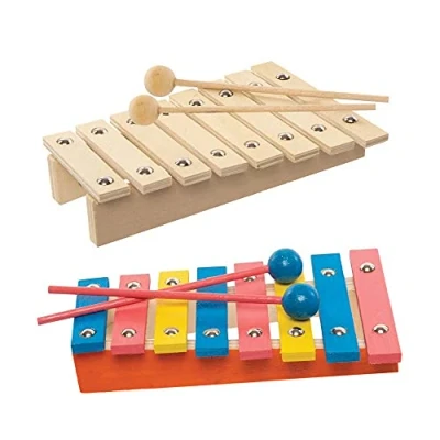 Abbildung von Baker Ross FE598 Kinder Xylophon aus Holz 2er Pack, Musikinstrumente zum Bemalen, Holzspielzeug für