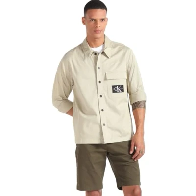 Abbildung von Calvin Klein Jeans Herren Hemd Utility Shirt Langarm, Beige (Plaza Taupe), L