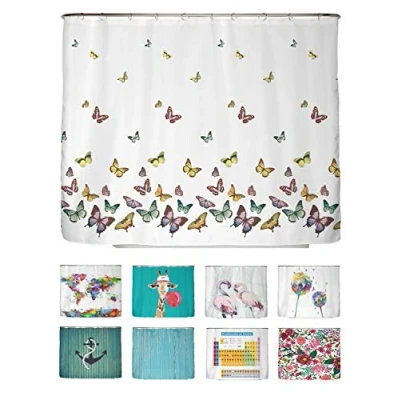 Abbildung von arteneur® Schmetterlinge Anti Schimmel Duschvorhang 240x200 Recycelt mit Öko Tex Standard 100 Beschwerter Saum, Blickdicht, Wasserdicht, Waschbar, 16 Ringe &amp; E Book