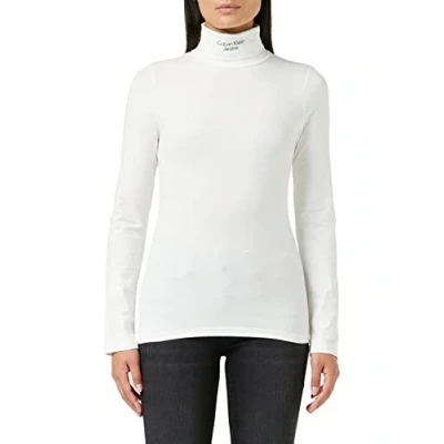 Abbildung von Calvin Klein Jeans Damen Stacked Logo LS ROLL Neck J20J219136 Langarm Strickoberteile, Weiß (Bright White), XS