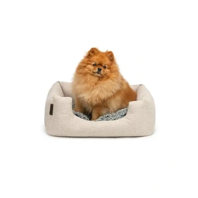 Abbildung von lionto Hundekörbchen mit flauschigem Wendekissen, kuscheliges Heimtierbett in meliertem Design tiefem Einstieg für Hunde &amp; Katzen Aller Größen, 60x50 cm, weiches Hundebett, beige
