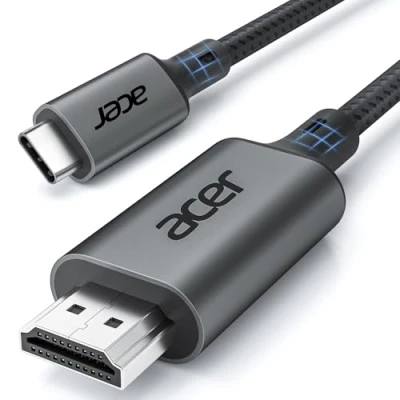 Abbildung von acer USB C auf HDMI Kabel 4K@60Hz, Thunderbolt 3/4 kompatibel, Aluminium+Nylon, Typ zu für iPhone 15/16 Pro Max, MacBook iPad Pro/Air, iMac, Surface Book 2, Samsung S24, Pixelbook usw. 2m