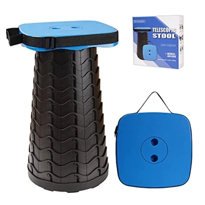 Abbildung von FIEMACH Tragbarer Klapphocker, Teleskophocker Faltbar Campinghocker für Outdoor Camping Angeln BBQ Drinnen Küche, Belastung 220kg (Blau)