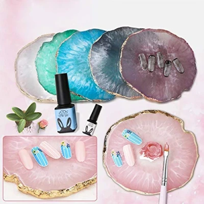 Abbildung von Naturharz Stein Nail Palettes, Farbpalette zeichnen Mixing Palette mit Goldrand für Nagel DIY Design Art, Nagellack Make up Pallete Art Polnisch Tool(Weiß)