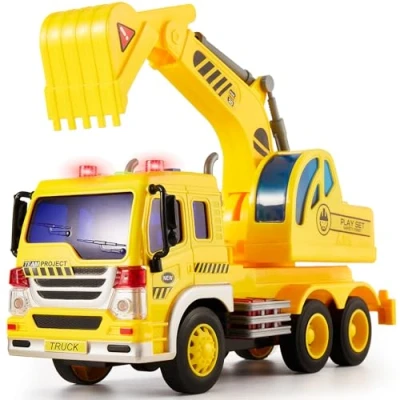 Abbildung von HERSITY Kinder Bagger Spielzeug mit Sound und Licht, 1/16 Fahrzeug Baustellenfahrzeuge Sandkasten, LKW Auto Kinderspielzeug Junge 3 4 5 Jahre