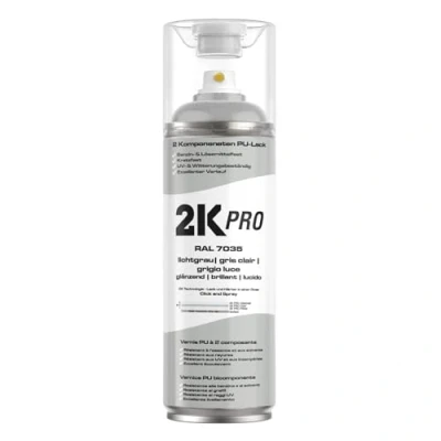 Abbildung von 2K PRO Spraydose 400ml 2 Komponenten Sprühlack, Schnelltrocknender Spritzlack, UV Beständig, Stoss und Kratzfest RAL7035 Lichtgrau Glanz