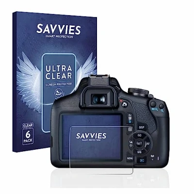 Abbildung von Savvies 6 Stück Schutzfolie für Canon EOS 2000D Displayschutz Folie Ultra Transparent