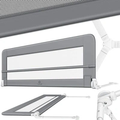 Abbildung von KESSER® Bettgitter 200 cm Bettschutzgitter Kinderbettgitter für Kinder Babybettgitter Klappbar, Tragbar, Kinderbett Kinderbettschutzgitter Rausfallschutz, Bett &amp; Elternbett hoch: 42 cm, Hellgrau