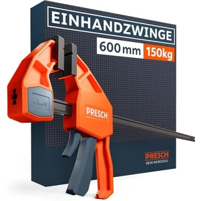 Abbildung von Presch Einhandzwinge 600mm Schnellspannzwinge mit 150kg Spannkraft für sofortiges Fixieren Extrem stabile Zwinge dank Carbonstahl &amp; glasfaserverstärktem Gehäuse Spannzwinge Spreizfunktion