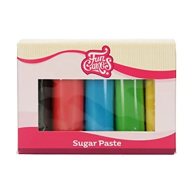 Abbildung von FunCakes Fondant Multipack Einfach zu verwenden, glatt, flexibel, weich und biegsam, perfekt zum Dekorieren von Kuchen, Halal, koscher glutenfrei. 5 Farben, x 100 g ,Essential Colors