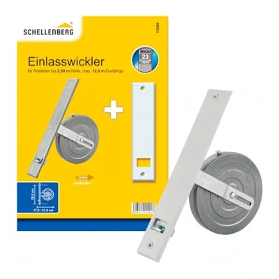 Abbildung von Schellenberg 11500 Rolladen Gurtwickler Unterputz, 26 cm Lochabstand, inkl. Abdeckung, Einlasswickler System Maxi, verzinkt