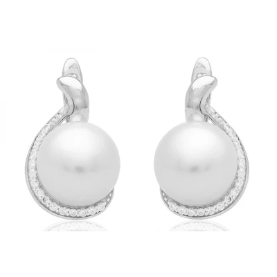 Abbildung von Gaura Pearls Perlenohrringe Elegant weiß rund 10 10.5 mm, echte Süßwasserzuchtperle