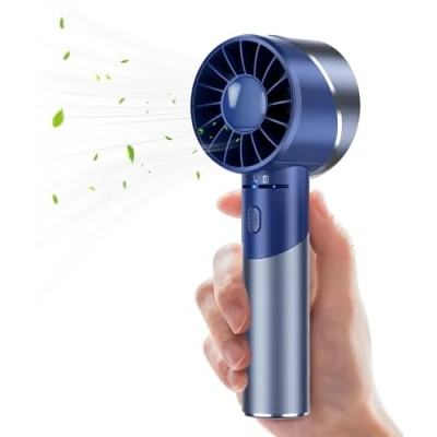 Abbildung von JATEKA Mini Handventilator USB Wiederaufladbar, 2600mAh Edelstahl Tragbarer Akku Ventilator mit 4 Geschwindigkeiten für Bis zu 16 Std Laufzeit, Kompakt Reise, Büro, Zuhause &amp; Outdoor (Blau)