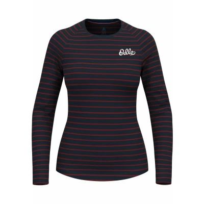 Abbildung von ODLO BL CREW NECK Active WARM Originals ECO Stripes Langarmshirt, Damen, Größe: 30/32, Dark sapphire sundried tomato