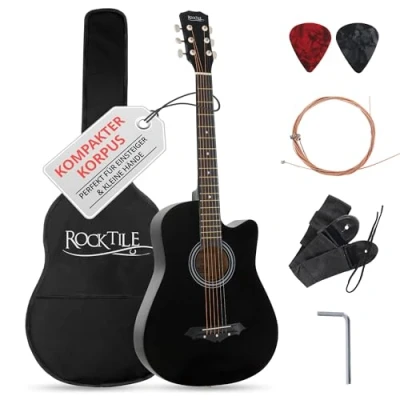 Abbildung von Rocktile Westerngitarre WSD 5C Slim Line Westerngitarren Set Dreadnought Akustik Gitarre, inkl. Tasche, Ersatzsaiten, Gurt und Plektren