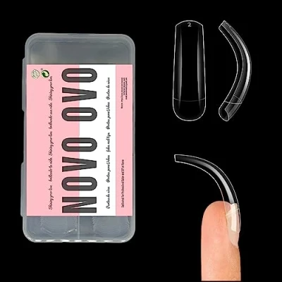 Abbildung von NOVO OVO 100 Stück Hawk Curved Nagelspitzen, klare Kristall Extra Super Extreme Tiefe Kurve Halbdeckung Langer, Quadratischer Adlerklaue Acrylnagel 10 Größen Box Verpackung Halloween Kunstsalon