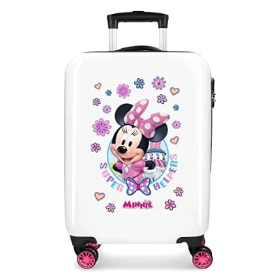 Abbildung von Joumma Disney Minnie Helper Kabinenkoffer, Kinderkoffer, aus ABS, einem robusten Material, Vier multidirektionale Doppelrollen, seitlicher Kombinationsverschluss, weiß, 38x55x20 cms, Koffer