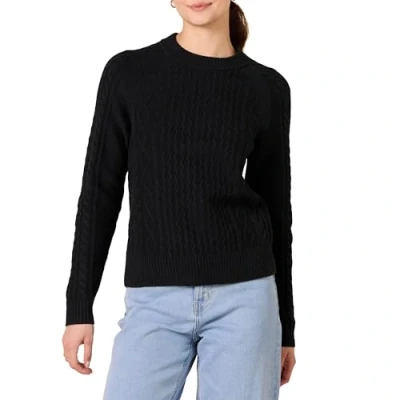 Abbildung von Amazon Essentials Damen Pullover mit Zopfmuster, Schwarz, S