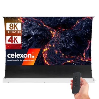 Abbildung von 120&quot; Zoll CLR UST Bodenscheren Aufroll Motor Hochkontrast Möbeleinbau Leinwand celexon HomeCinema V2.0 16:9 265,6x129,4 cm weiß 8K 4K Full HD NUR für Ultrakurzdistanz Beamer!